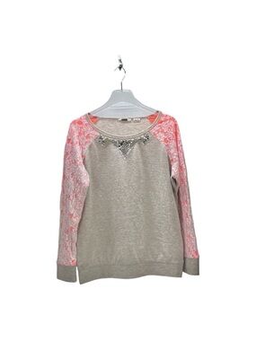 Miss Me Beige Pullover with Coral Lace Accents